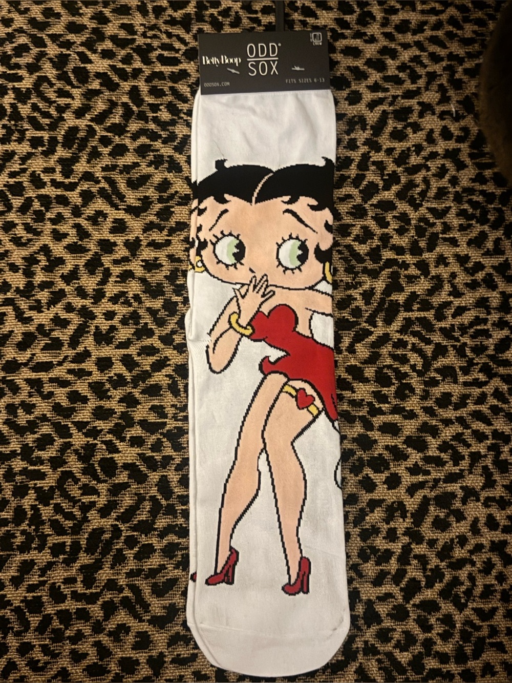 Betty Boop Graphic Crew Socks in White & Red - Odd Sox